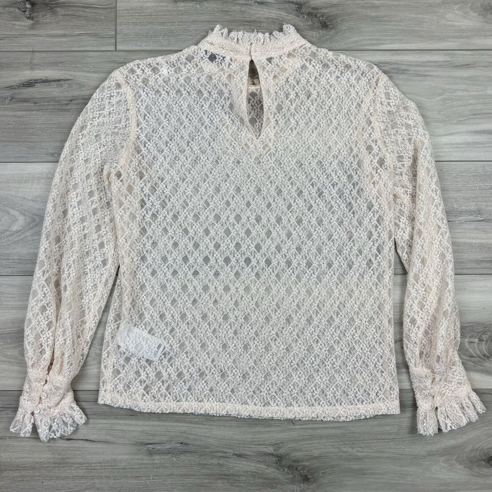 Sandro Paris Women's Cream Lace Eyelet Blouse Mock Neck Ruffle Sleeve Sz 1‎ US S - Picture 7 of 9